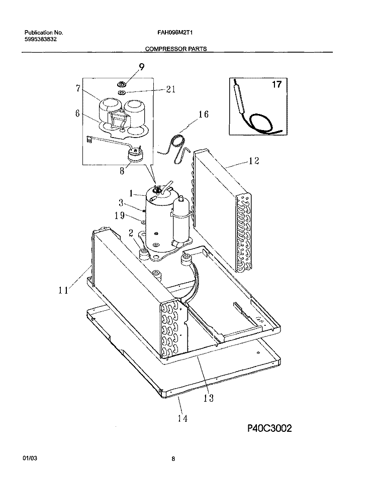 COMPRESSOR PARTS Diagram and Parts List for FAH096M2T1  Frigidaire Air Conditioner