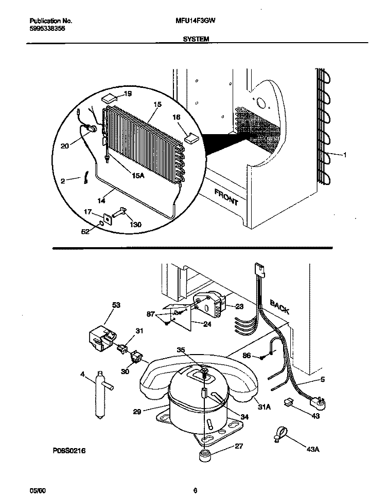 SYSTEM Diagram and Parts List for MFU14F3GW6  Frigidaire Freezer