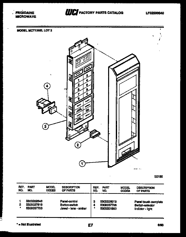 CONTROL PANEL Diagram and Parts List for MCT1365L2  Frigidaire Microwave