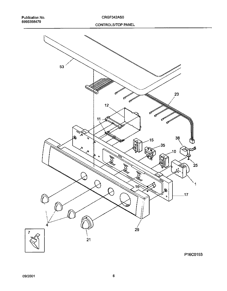 CONTROL PANEL Diagram and Parts List for CRGF342AS0  Frigidaire Dryer