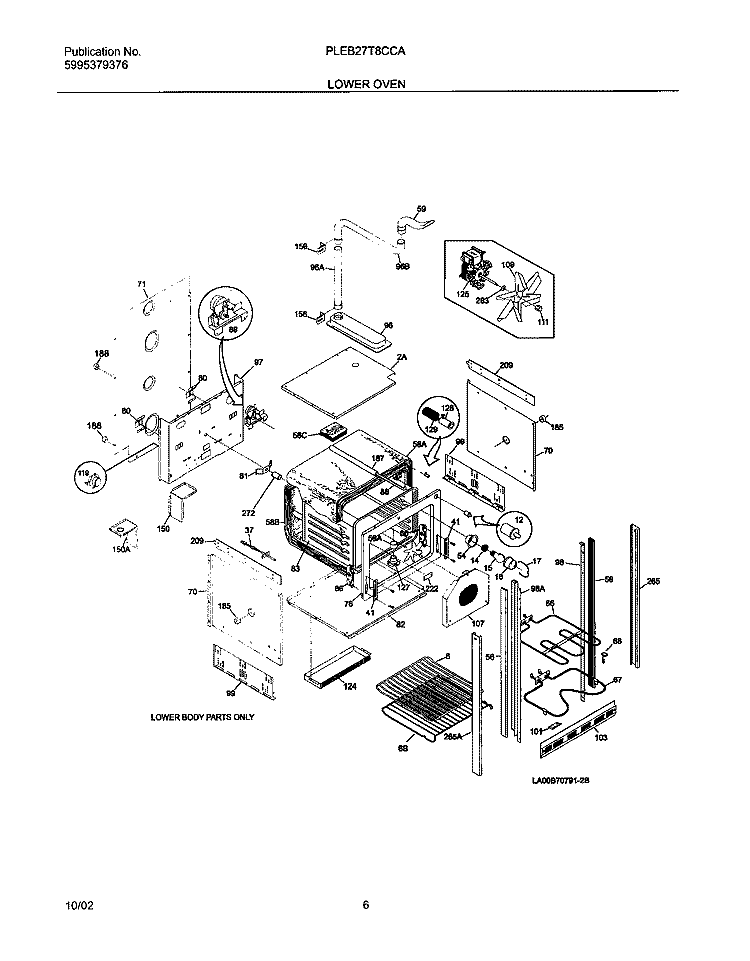 LOWER OVEN Diagram and Parts List for PLEB27T8CCA  Frigidaire Wall Oven