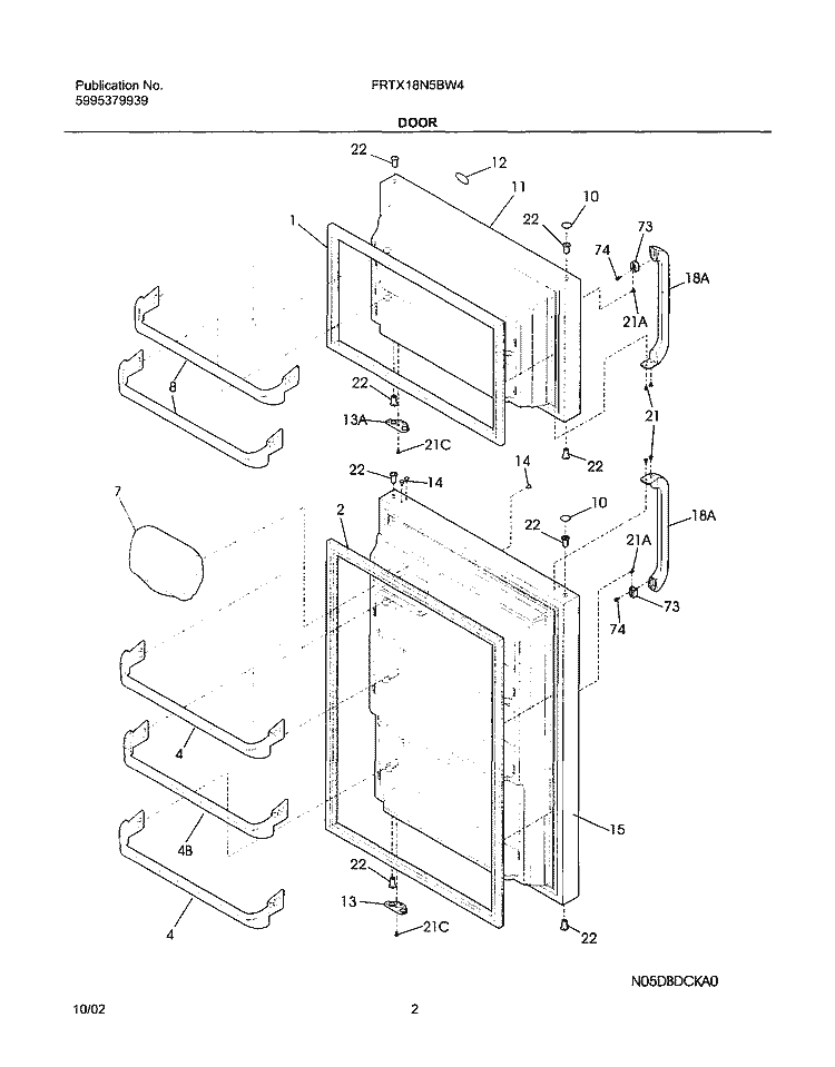DOORS Diagram and Parts List for FRTX18N5BW4  Frigidaire Refrigerator