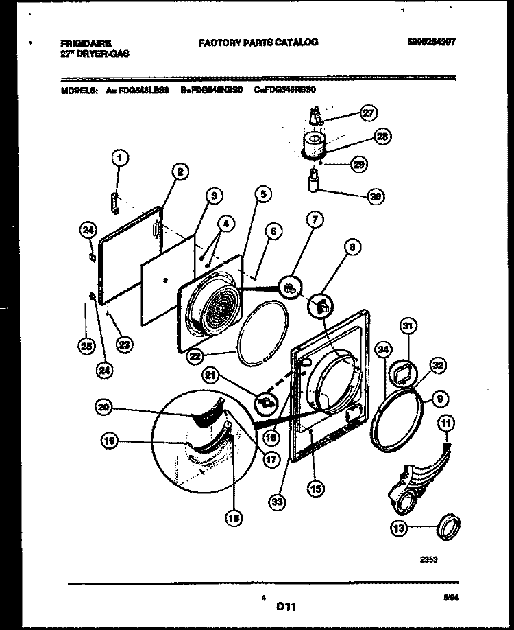 DOOR PARTS Diagram and Parts List for FDG546LBT0  Frigidaire Dryer