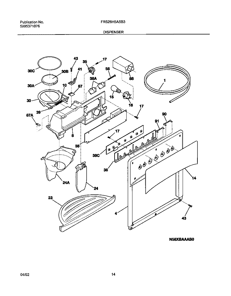 DISPENSER Diagram and Parts List for FRS26H5ASB3  Frigidaire Refrigerator