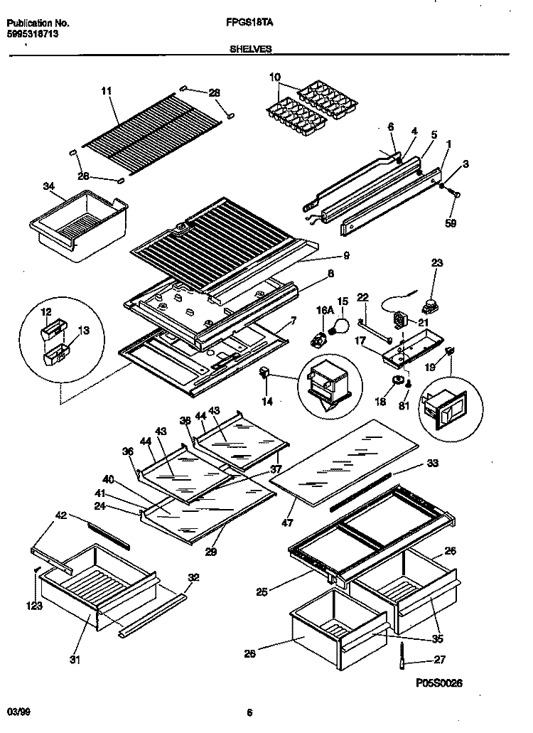 SHELVES AND SUPPORTS Diagram and Parts List for FPGS18TAL0  Frigidaire Refrigerator
