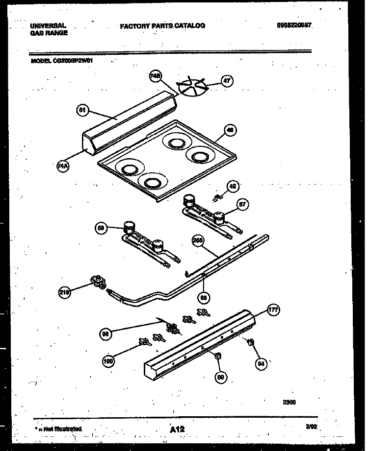 COOKTOP, BURNER AND CONTROL PARTS Diagram and Parts List for CG200SP2D1  Frigidaire Range