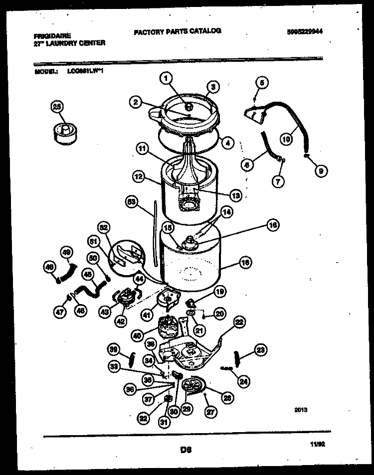 TUB DETAIL Diagram and Parts List for LCG851LW1  Frigidaire Washer Dryer Combo
