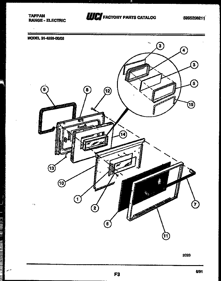 DOOR PARTS Diagram and Parts List for 31-4989-00-03  Tappan Range