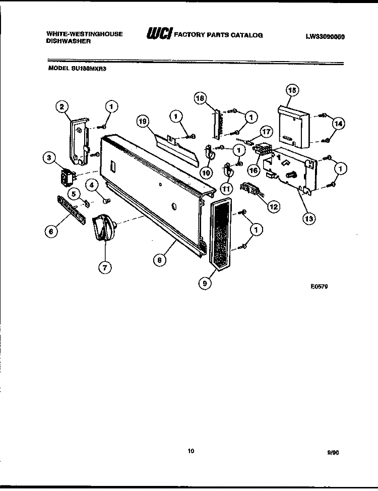 CONSOLE AND CONTROL PARTS Diagram and Parts List for SU180MXRD3  Frigidaire Dishwasher