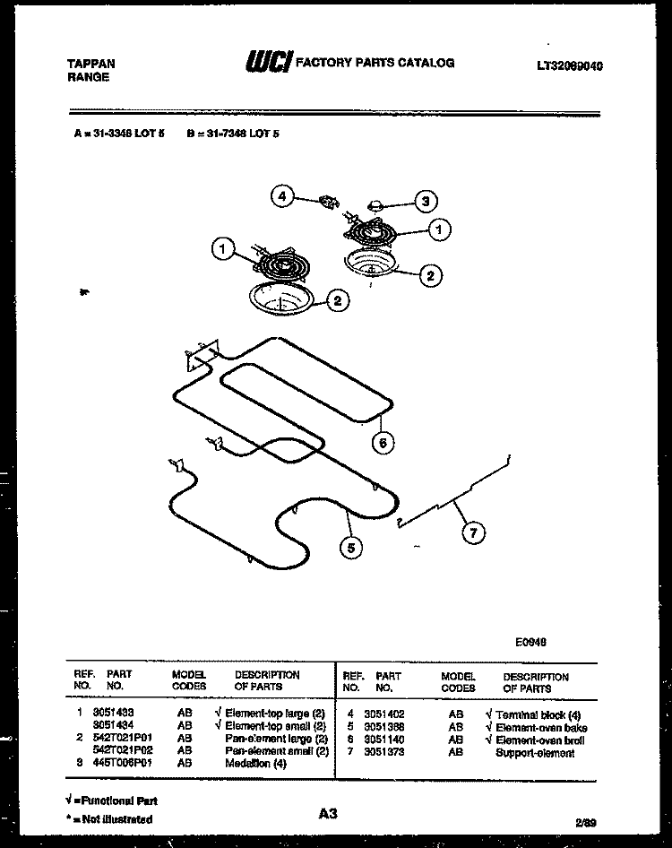 BROILER PARTS Diagram and Parts List for 31-3348-23-05  Tappan Range