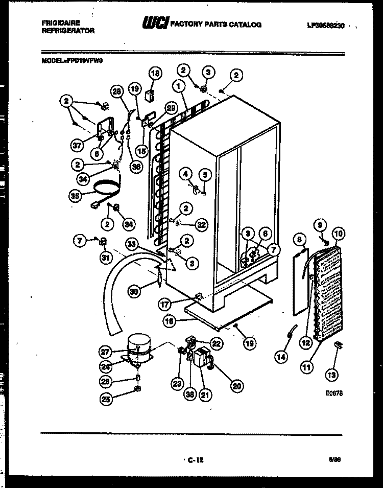 SYSTEM AND AUTOMATIC DEFROST PARTS Diagram and Parts List for FPD19VFW0  Frigidaire Refrigerator
