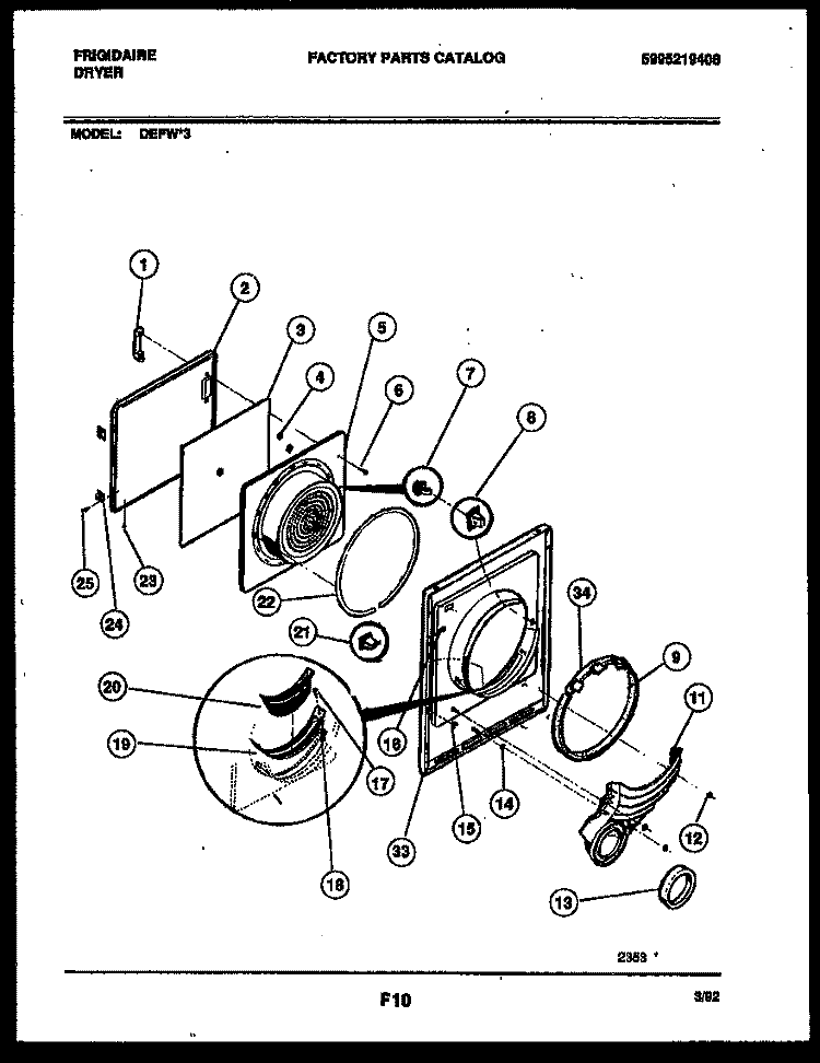 DOOR PARTS Diagram and Parts List for DEFW3  Frigidaire Dryer