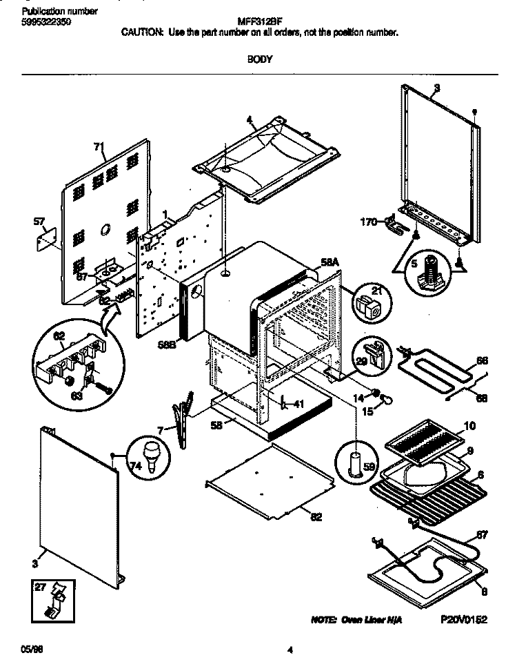 BODY Diagram and Parts List for MFF312BFWB  Frigidaire Range