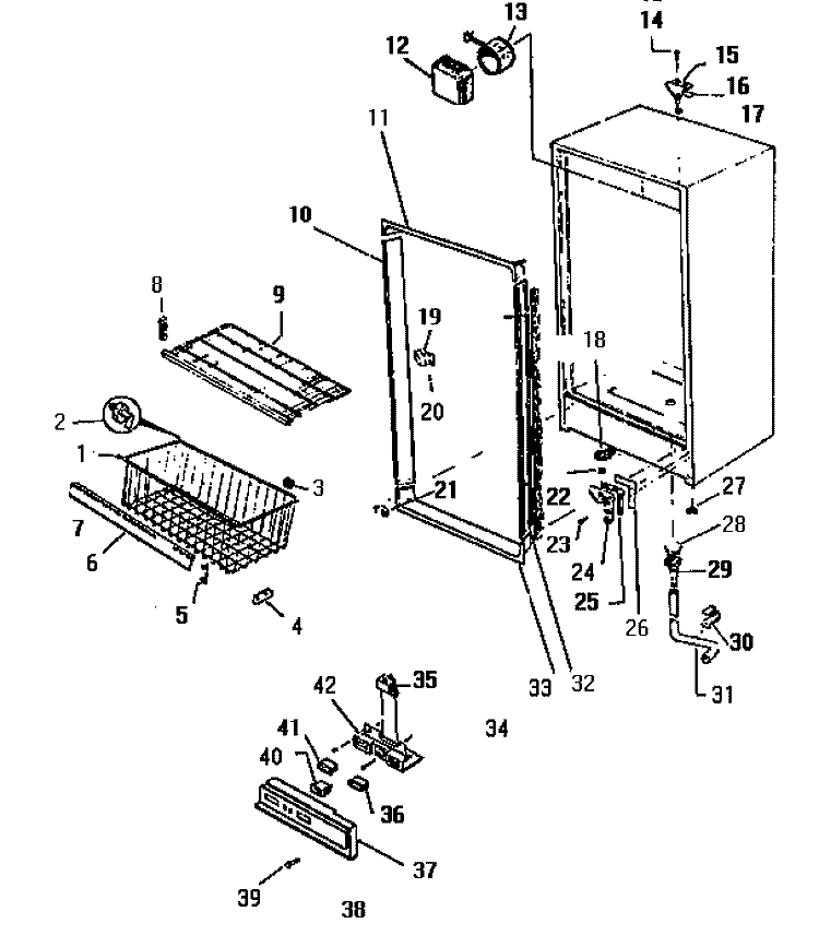 CABINET Diagram and Parts List for FU218JRD2  Frigidaire Freezer