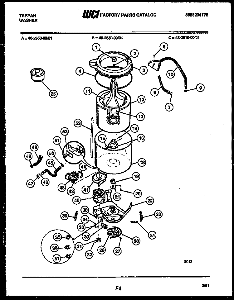 TUB DETAIL Diagram and Parts List for 46-2810-23-01  Tappan Washer