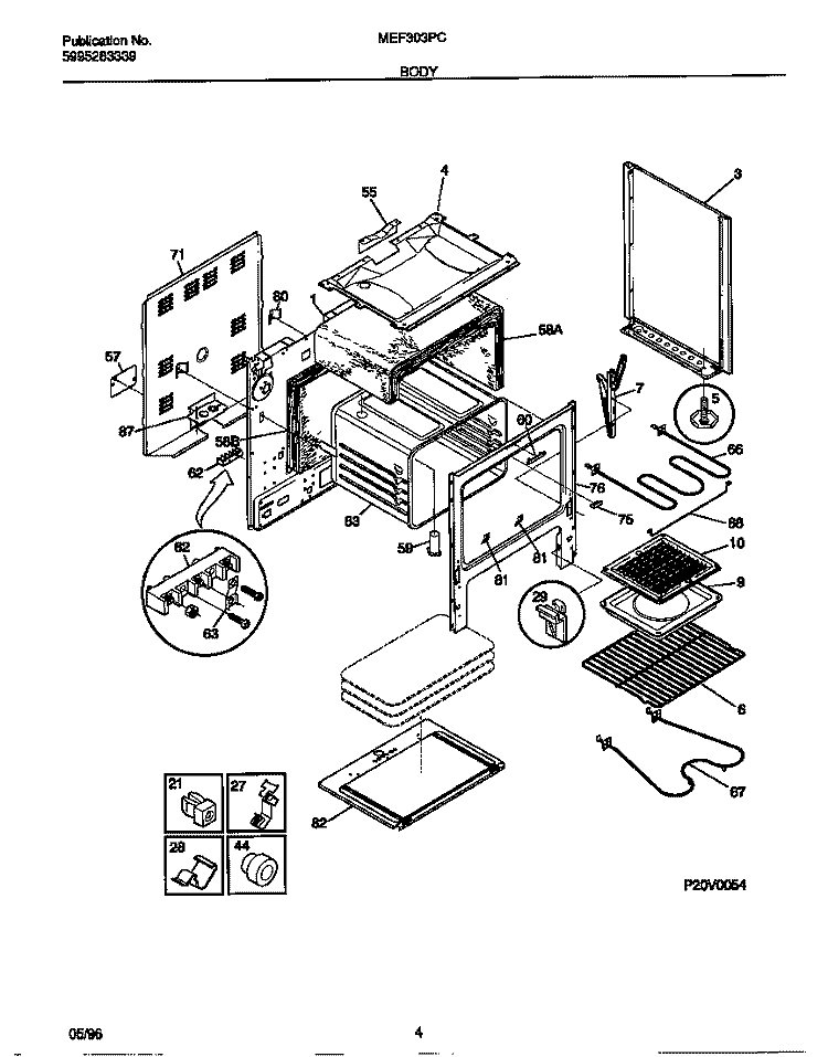 BODY Diagram and Parts List for MEF303PCDE  Frigidaire Range