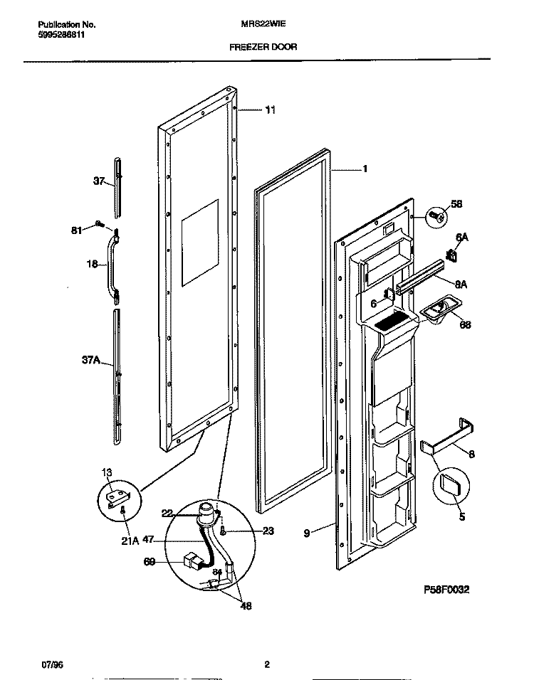 FREEZER DOOR Diagram and Parts List for MRS22WIED1  Frigidaire Refrigerator