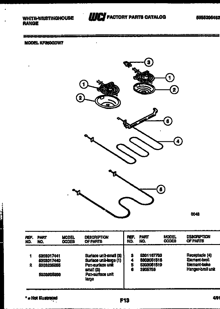 BROILER PARTS Diagram and Parts List for KF350GDD7  Frigidaire Range