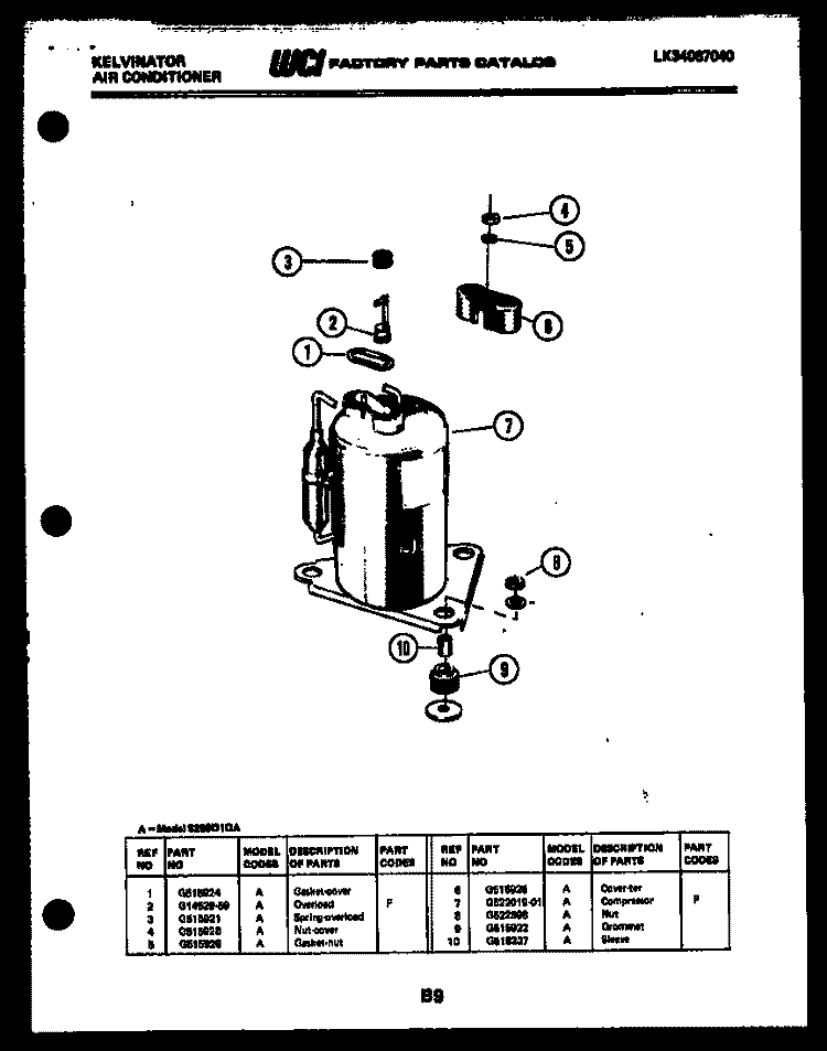 COMPRESSOR Diagram and Parts List for S208D1QA  Kelvinator Air Conditioner