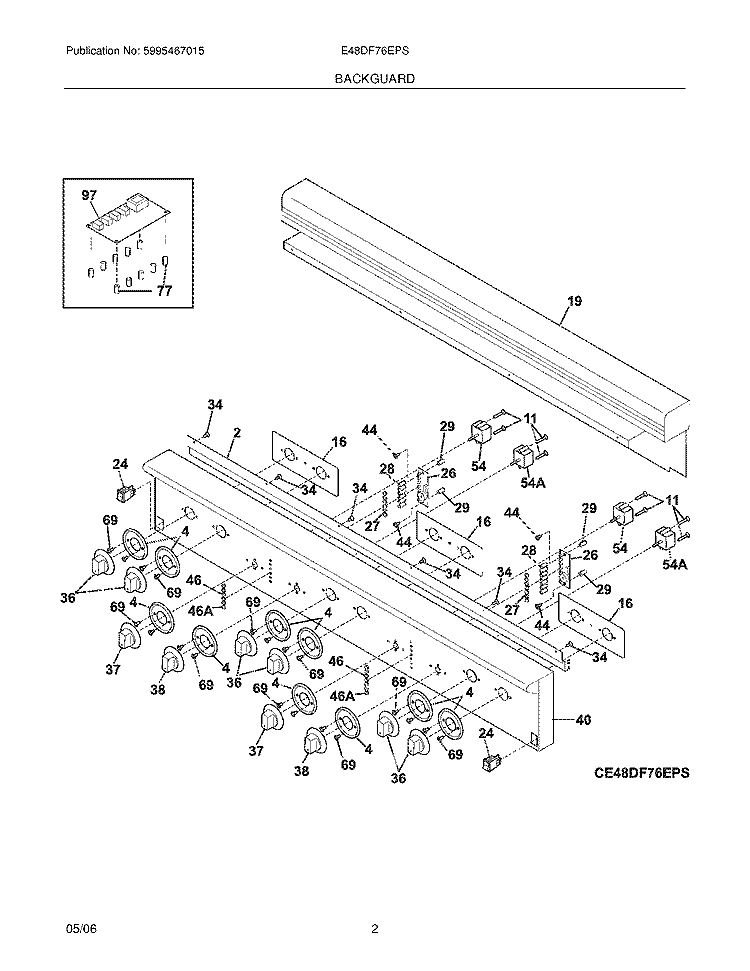 BACKGUARD Diagram and Parts List for E48DF76EPS  Electrolux Cooktop