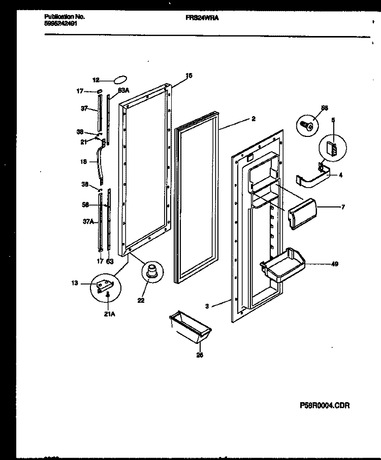 REFRIGERATOR DOOR PARTS Diagram and Parts List for FRS24WRAD3  Frigidaire Refrigerator