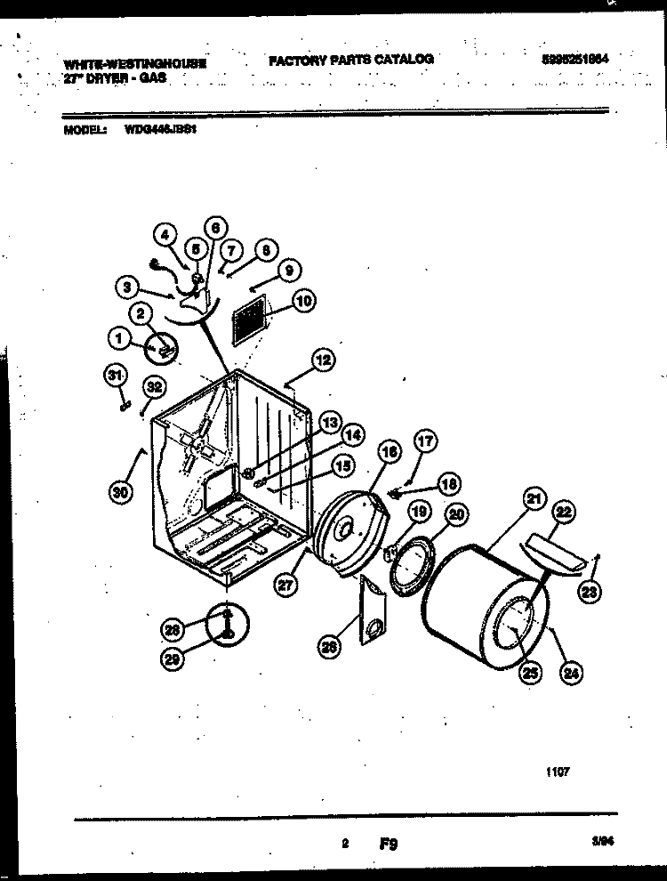 CABINET AND COMPONENT PARTS Diagram and Parts List for WDG446JBS1  Frigidaire Dryer