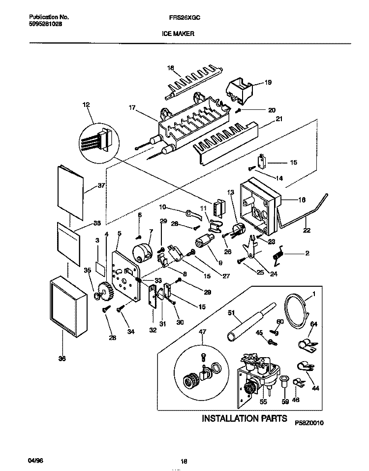 ICE MAKER Diagram and Parts List for FRS26XGCD2  Frigidaire Refrigerator