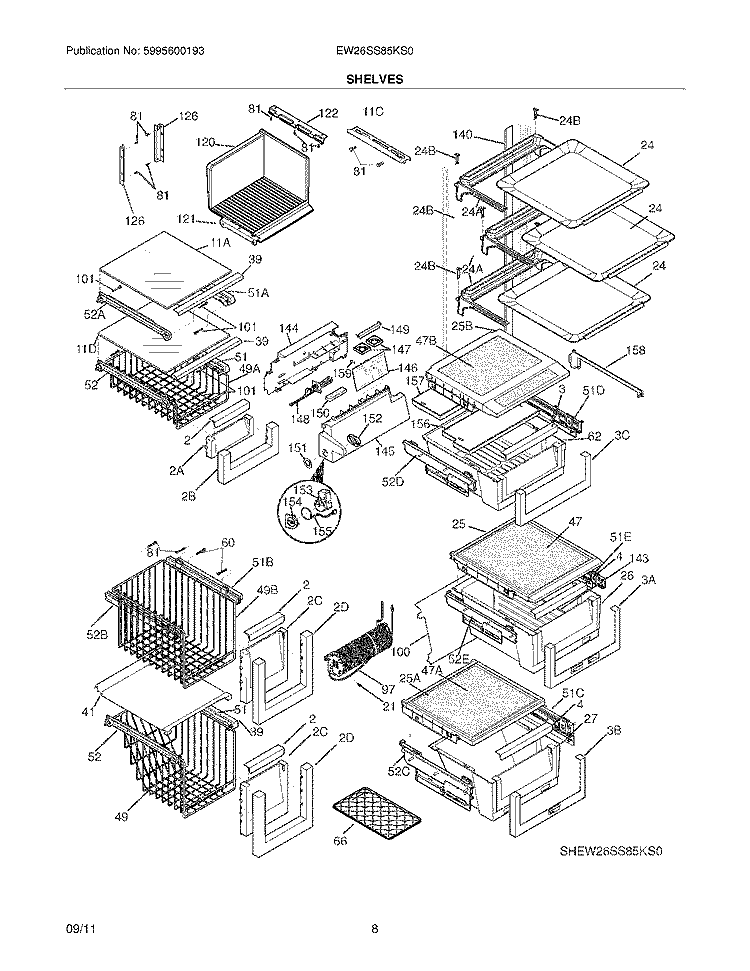 SHELVES Diagram and Parts List for EW26SS85KS0  Electrolux Refrigerator