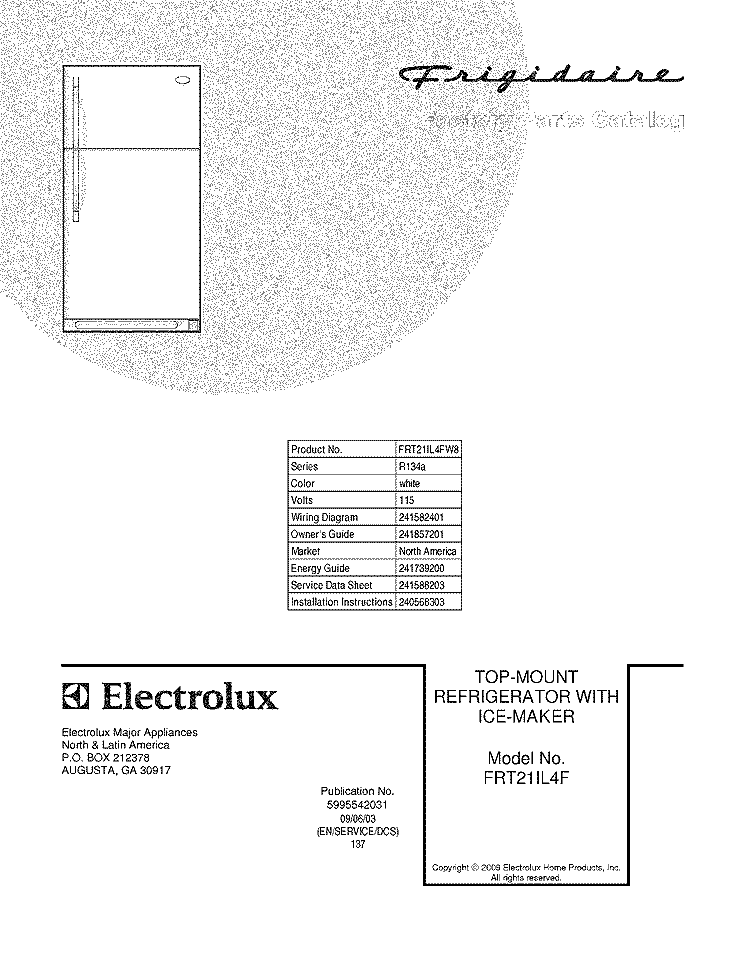 COVER Diagram and Parts List for FRT21IL4FW8  Frigidaire Refrigerator