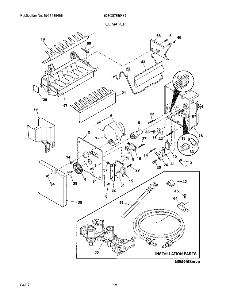 ICE MAKER Diagram and Parts List for E23CS78EPS2  Electrolux Refrigerator