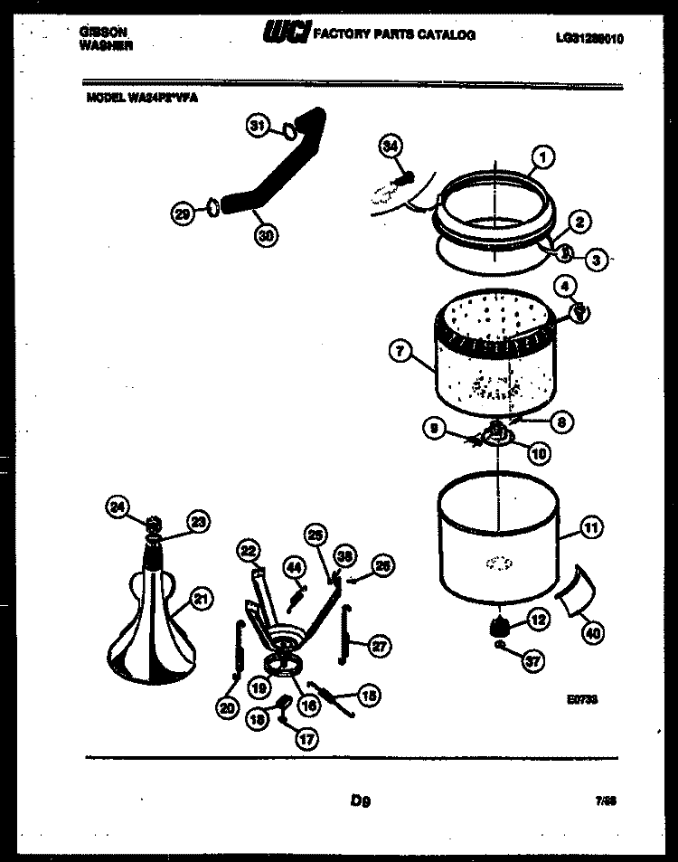 TUB AND WATER INLET Diagram and Parts List for WA24P2DVFA  Gibson Washer