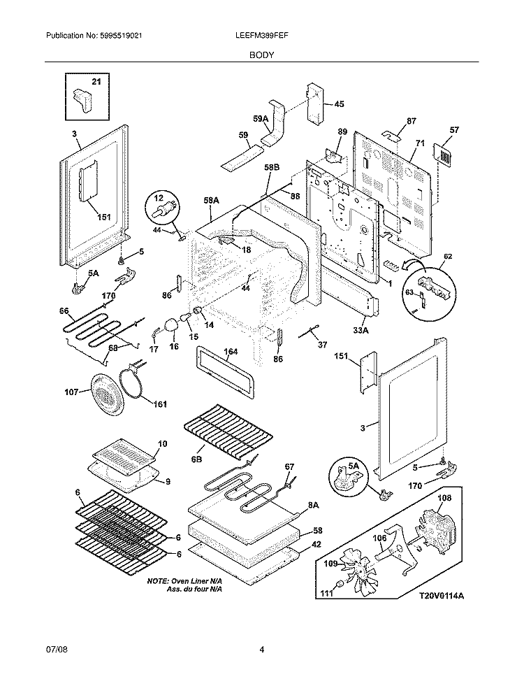 BODY Diagram and Parts List for LEEFM389FEF  Frigidaire Range