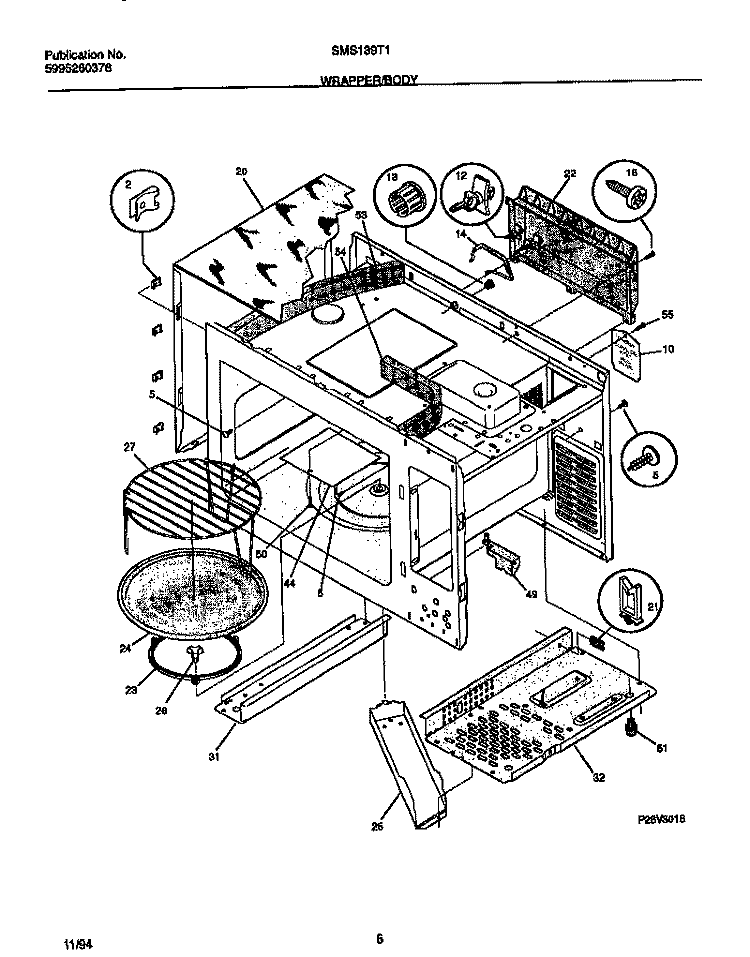WRAPPER / BODY Diagram and Parts List for SMS139T1B2  Tappan Microwave