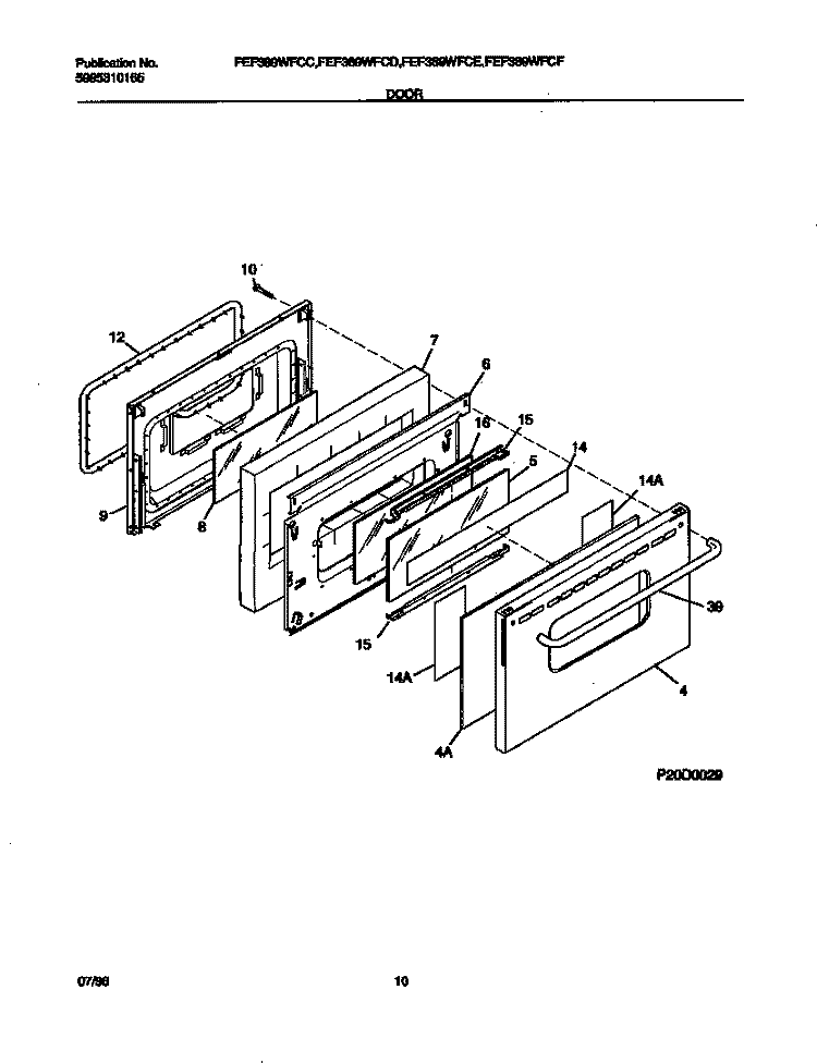 DOOR Diagram and Parts List for FEF389WFCD  Frigidaire Range