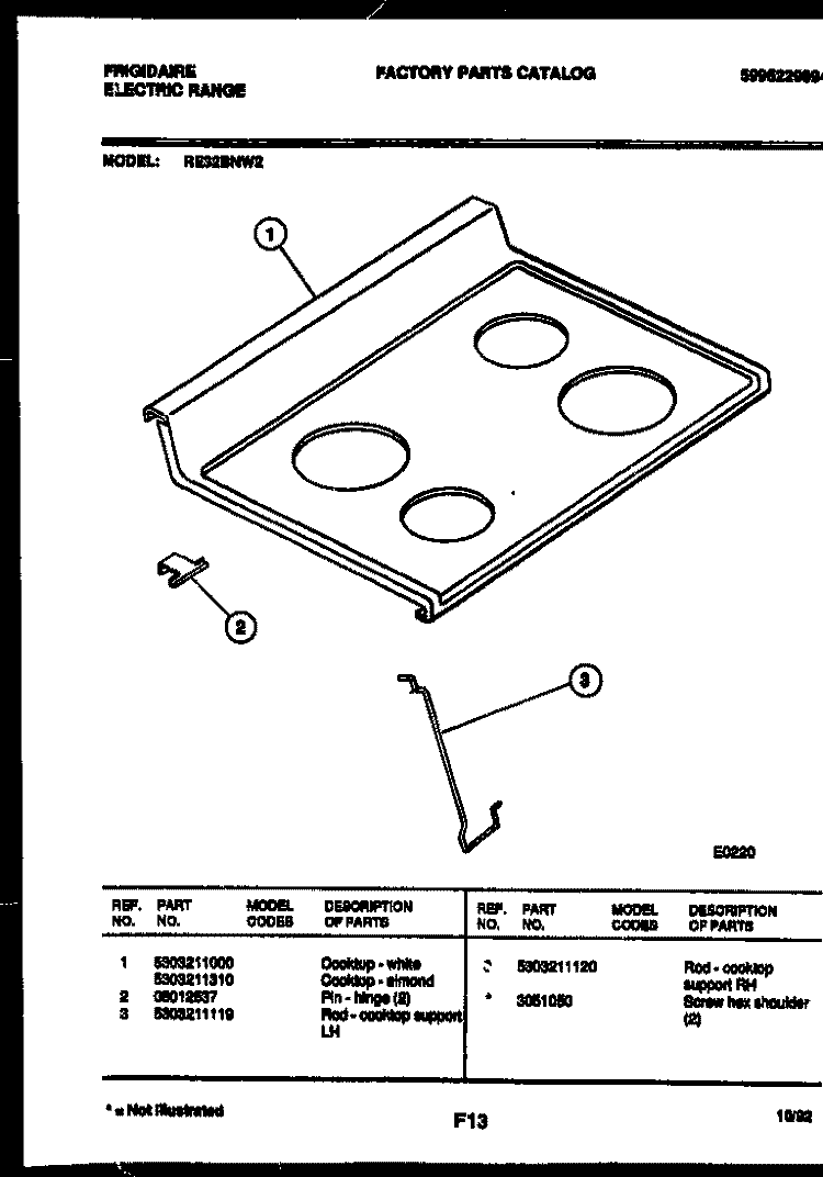 COOKTOP PARTS Diagram and Parts List for RE32BNW2  Frigidaire Range