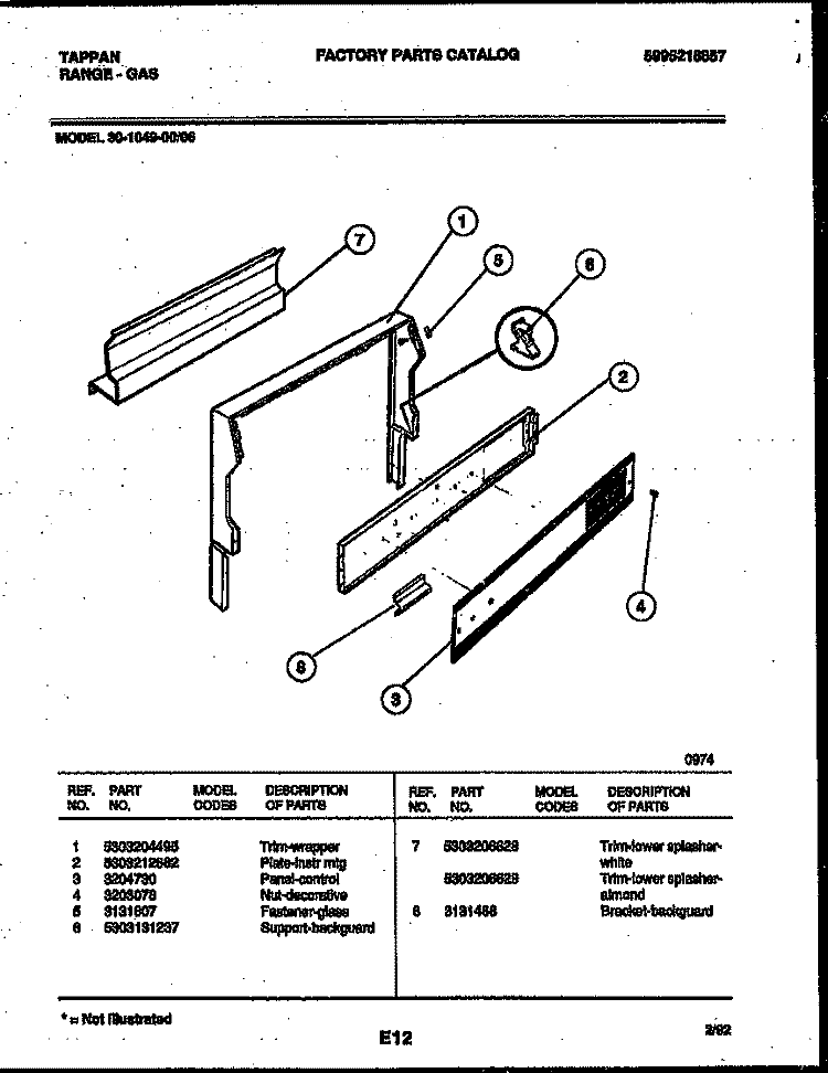 BACKGUARD Diagram and Parts List for 30-1049-00-06  Tappan Range