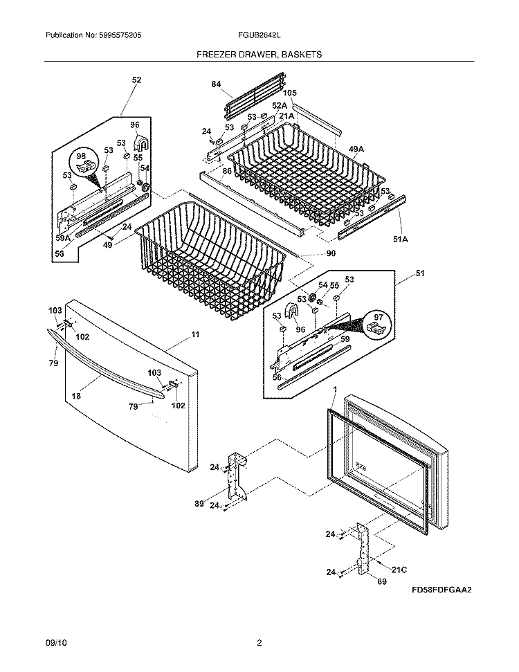 FREEZER DRAWER - BASKET Diagram and Parts List for FGUB2642LP1  Frigidaire Refrigerator