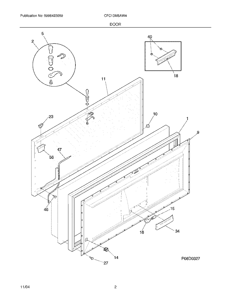 DOOR Diagram and Parts List for CFC13M5AW4  Uni Freezer