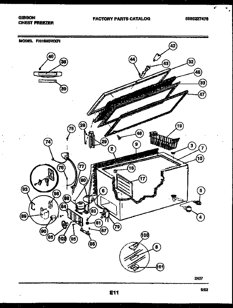 CHEST FREEZER PARTS Diagram and Parts List for FH16M3WXFI  Gibson Freezer