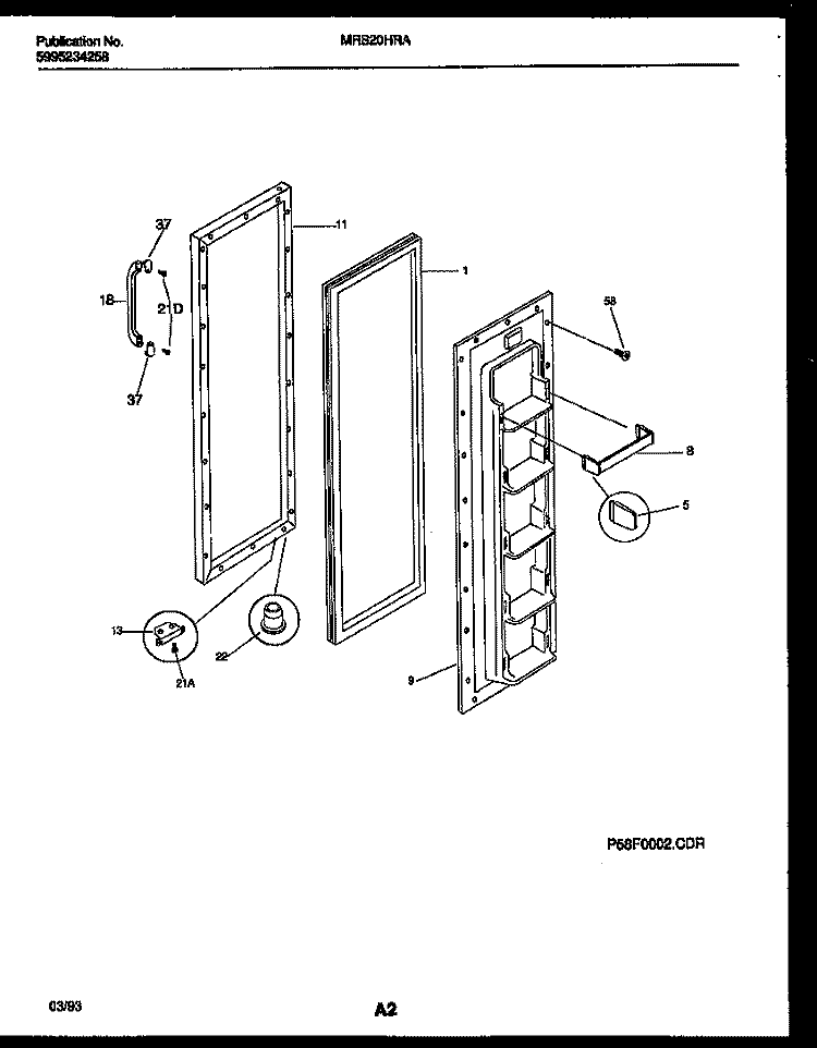 FREEZER DOOR PARTS Diagram and Parts List for MRS20HRAD0  Frigidaire Refrigerator