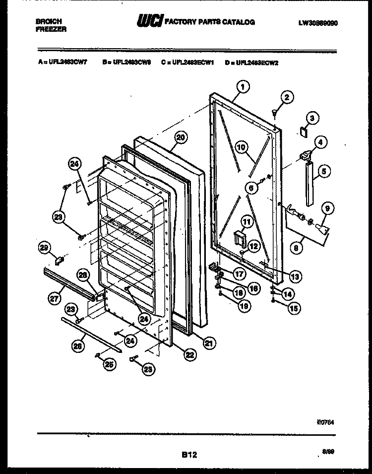 DOOR PARTS Diagram and Parts List for UFL2483CW7  Frigidaire Freezer