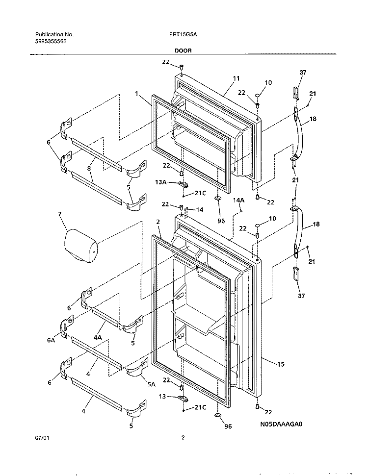 DOORS Diagram and Parts List for FRT15G5AQ0  Frigidaire Refrigerator