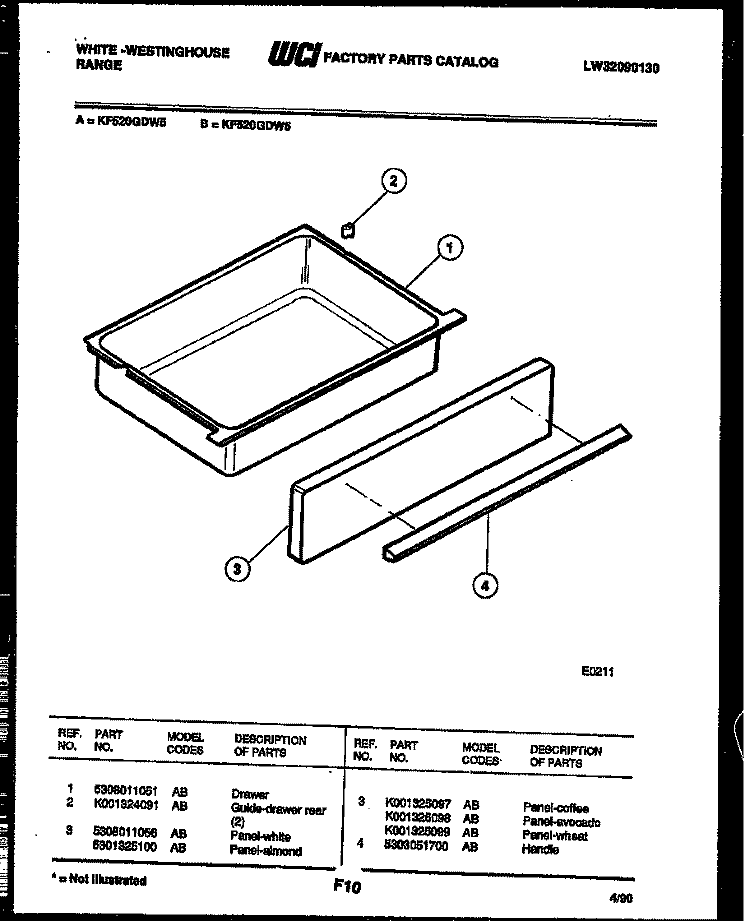 DRAWER PARTS Diagram and Parts List for KF520GDH6  Frigidaire Range