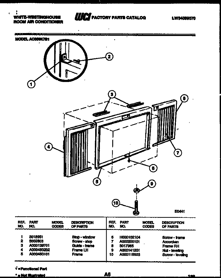 CABINET AND INSTALLATION PARTS Diagram and Parts List for AC059K7B1  Frigidaire Air Conditioner