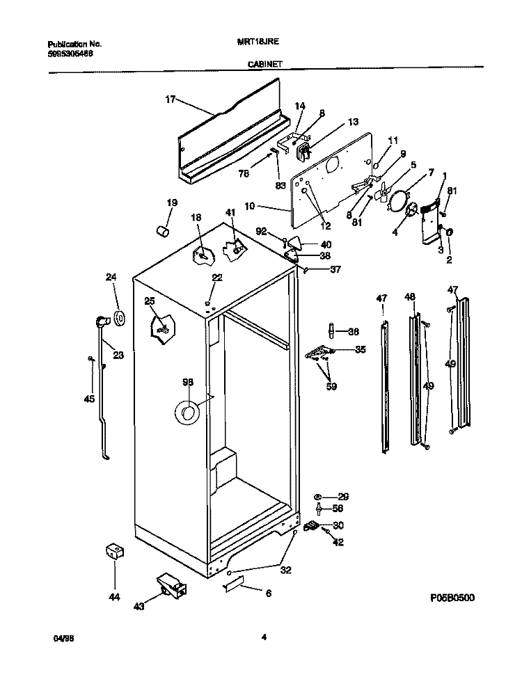 CABINET Diagram and Parts List for MRT18JRED2  Frigidaire Refrigerator