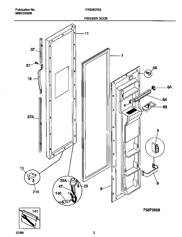 FREEZER DOOR Diagram and Parts List for FRS26ZRGB8  Frigidaire Refrigerator