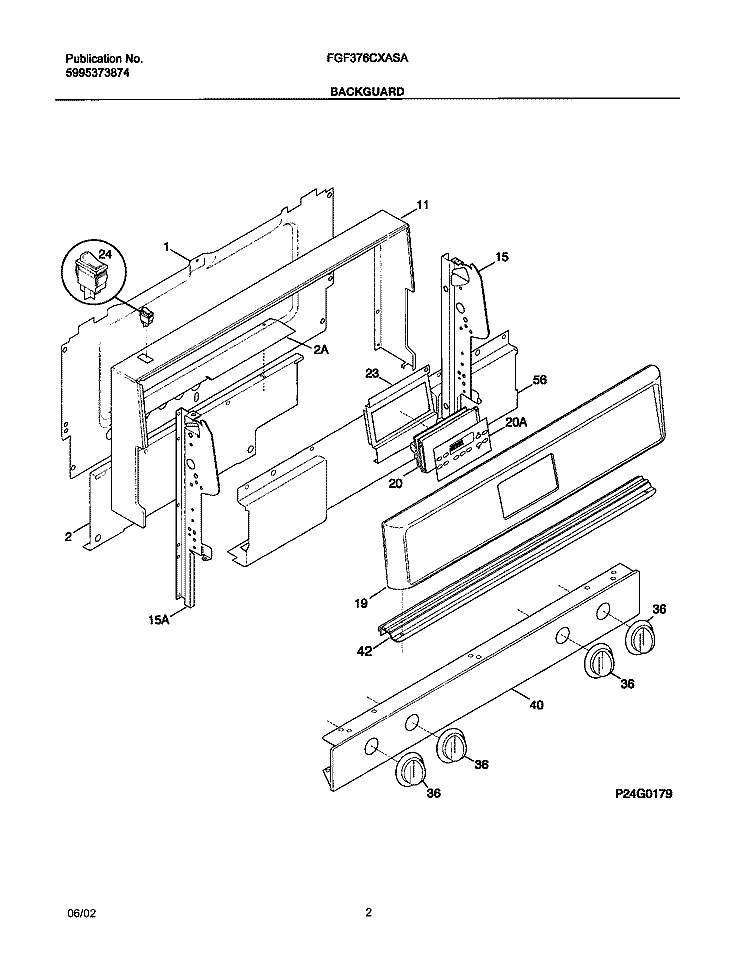 BACKGUARD Diagram and Parts List for FGF376CXASA  Frigidaire Range