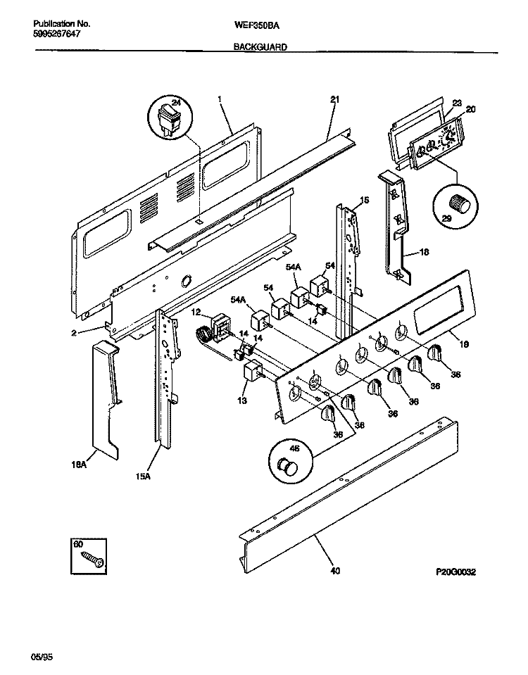 BACKGUARD Diagram and Parts List for WEF350BAWB  Frigidaire Range