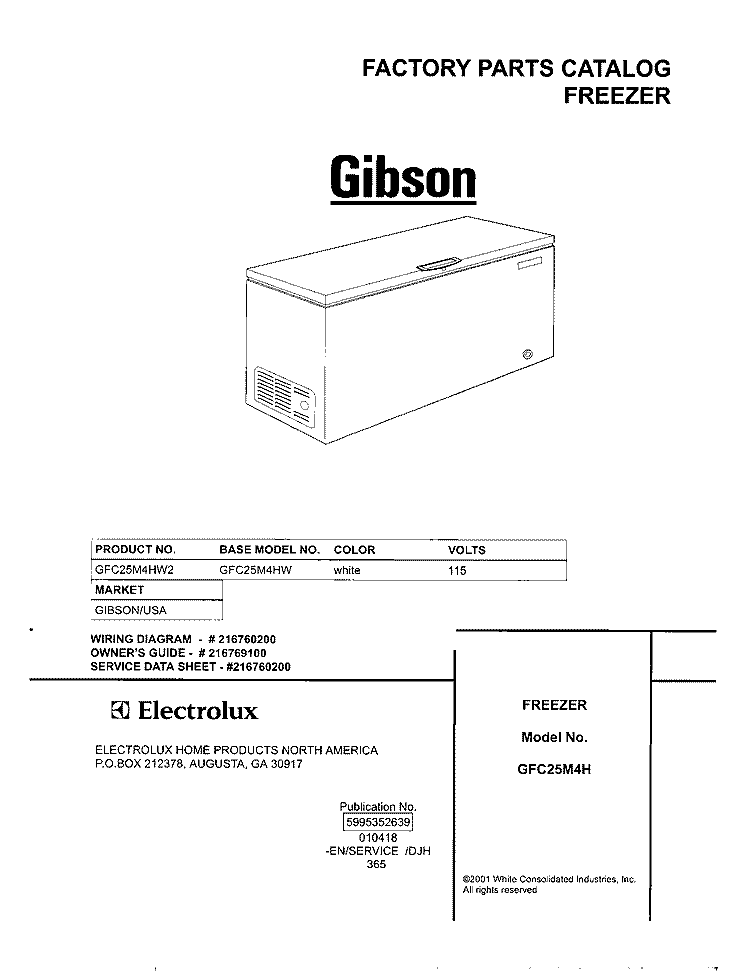COVER Diagram and Parts List for GFC25M4HW2  Gibson Freezer