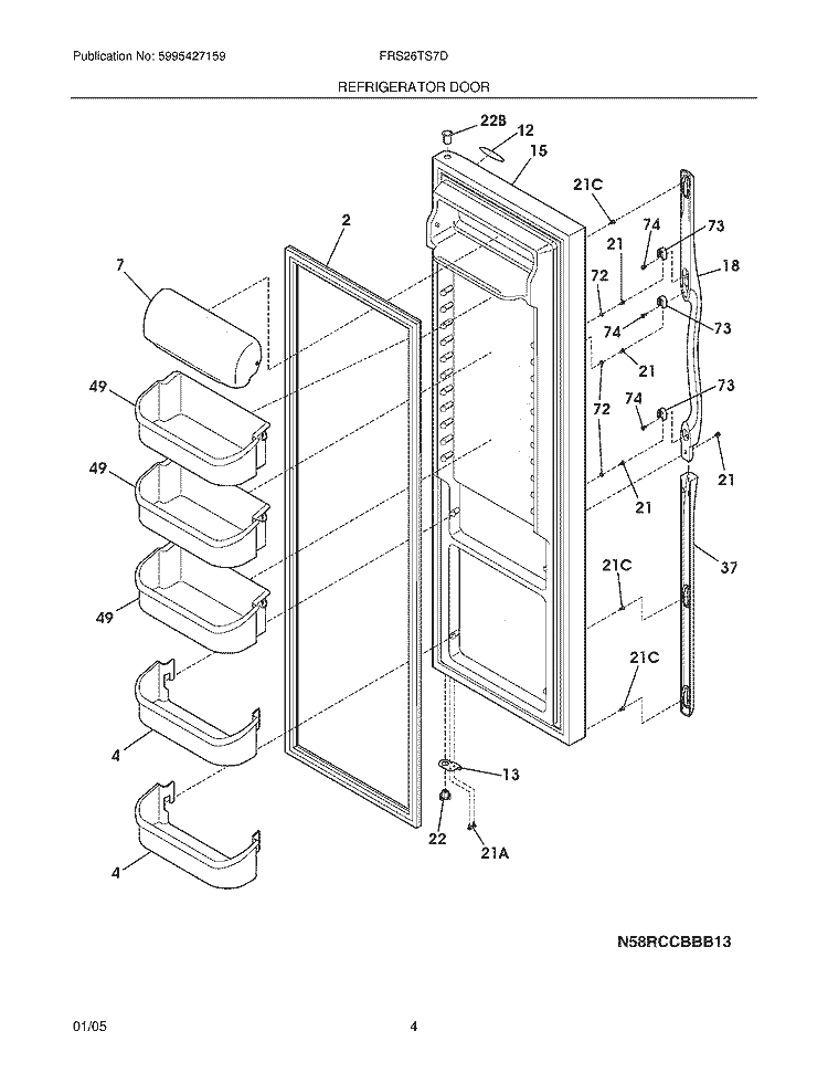 REFRIGERATOR DOOR Diagram and Parts List for FRS26TS7DW5  Frigidaire Refrigerator